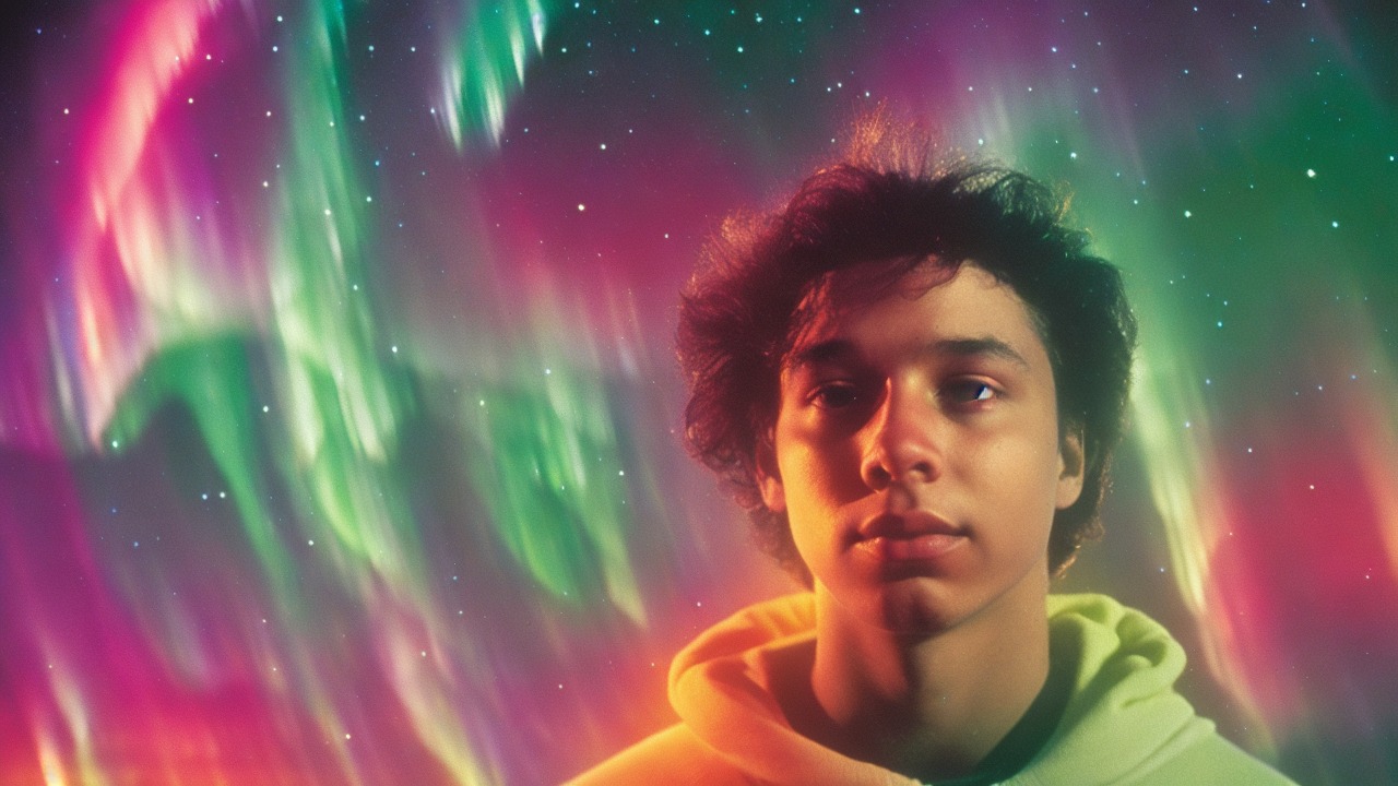 Dreamer beneath cosmic aurora symbolizing discovery and collaboration