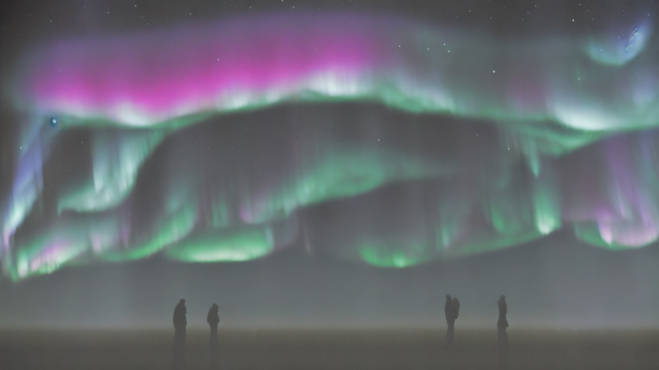 Human and nonhuman intelligence silhouettes meeting under starlight