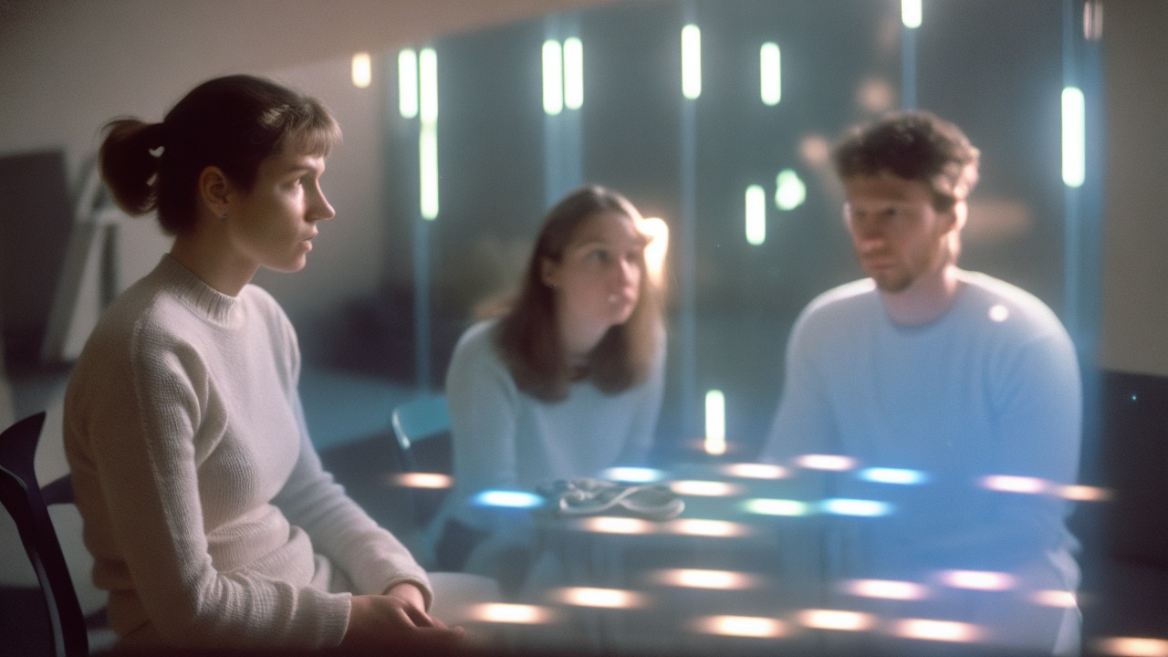 Experiencer at crossroads of different professional doors, each glowing with subtle light