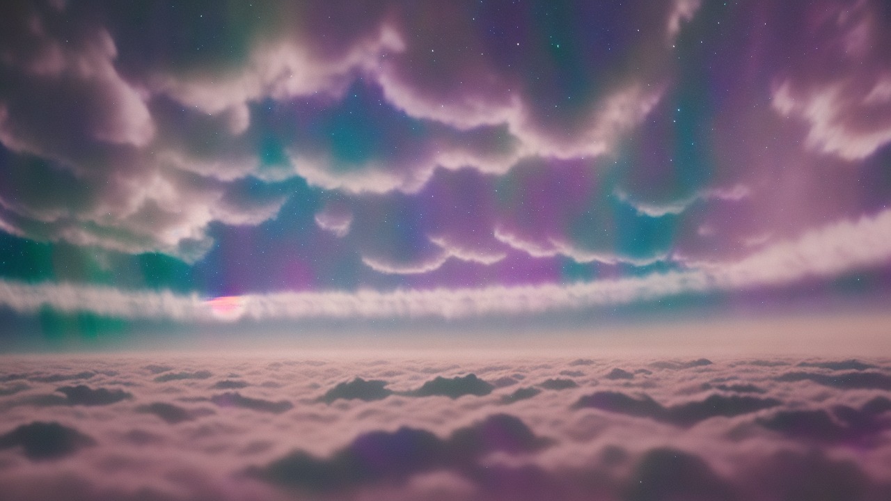 Experiencer floating in a dreamlike starfield with faint outline of a craft in the distance