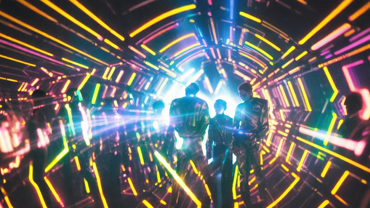 Technological portal shimmering with data and dream-patterns